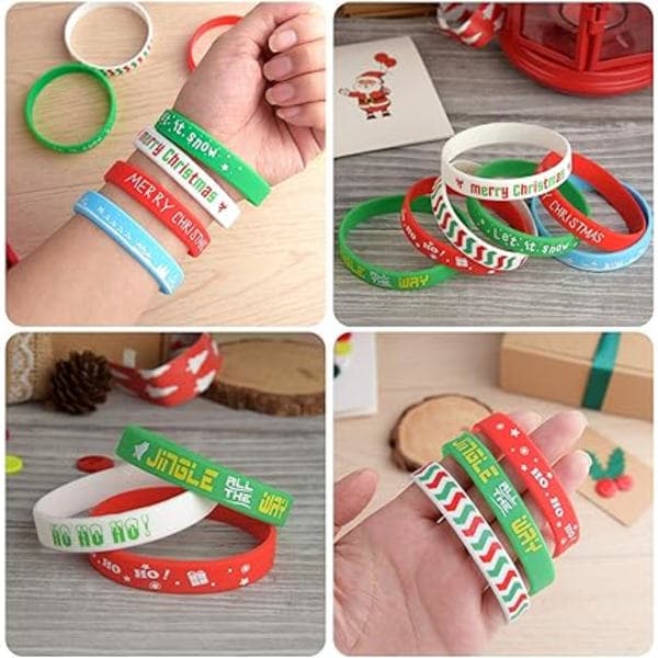 6 stycken jularmband i silikon, gummibandsarmband för