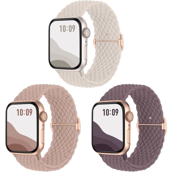 Anti-halk flätat band 3-pack kompatibelt för Apple Watch -remmar Justerbart stretchigt elastiskt ersättningsband för iWatch Ultra SE 9 8 7 6 5 4 3 2 1