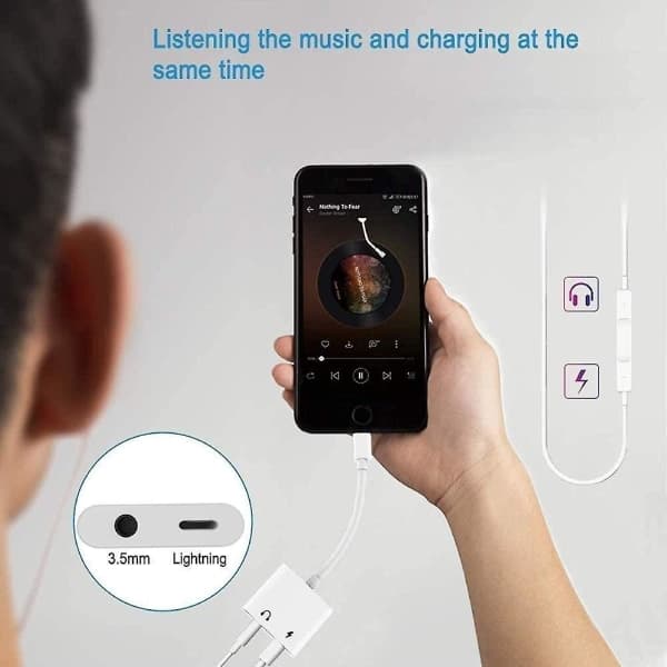 2 kpl iPhone kuulokeadapteri, 2-in-1 Lightning - 3,5 mm audio + laturi