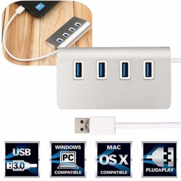 4-porttinen USB 3.0 -keskitinjakaja nopeaan tiedonsiirtoon Mac PC -kannettaville tietokoneille, älypuhelimille, tableteille ja kynämuistitikulle (HOPEA)