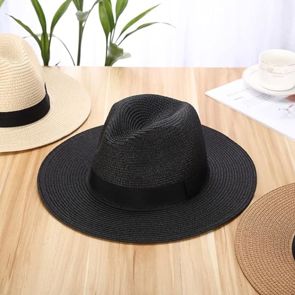 Sommer Strand Solhatte, Vævet Fedora Panama Hat Rullelig Halm-Fedora Beskyttelse UPF50+ Bred Skygge Floppy Damer Halm Solhat