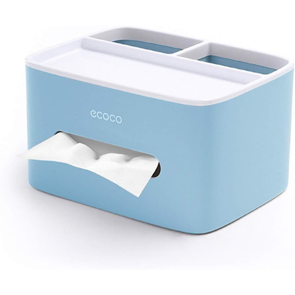 Multifunktionel Tissue Box, Fjernbetjening og Tissue Holder, Organizer med Tissue Box Blue