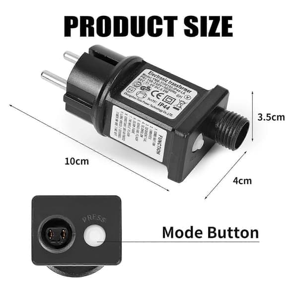 2-pakning transformator 24V 6W LED-strømforsyning, lavspenningsadapter blinkende IP44 med 8 moduser, timer og minnefunksjon [DB]