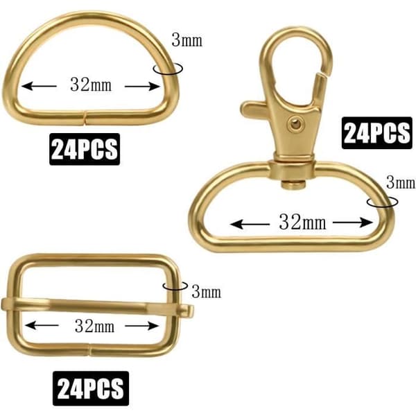 72 st. Handväskhakar 32 mm vridbart väskspänne, 32 mm remspänne, glidspänne, D-ring, sybehörstillbehör