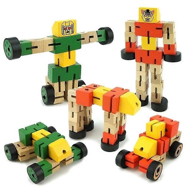 Transformationsrobot Byggklossar Träleksaker för Barn Autobot Figur Modell Pussel Lärande Intelligens Leksaksgåvor Orange