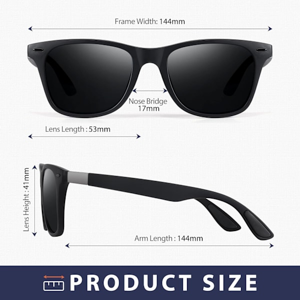 Solglasögon Herr Unisex Polariserad Solglasögon Svart Anti-Glare Linser Klassisk Ultra Lätt Fyrkantig Körning Vandring Golf Fiske Black