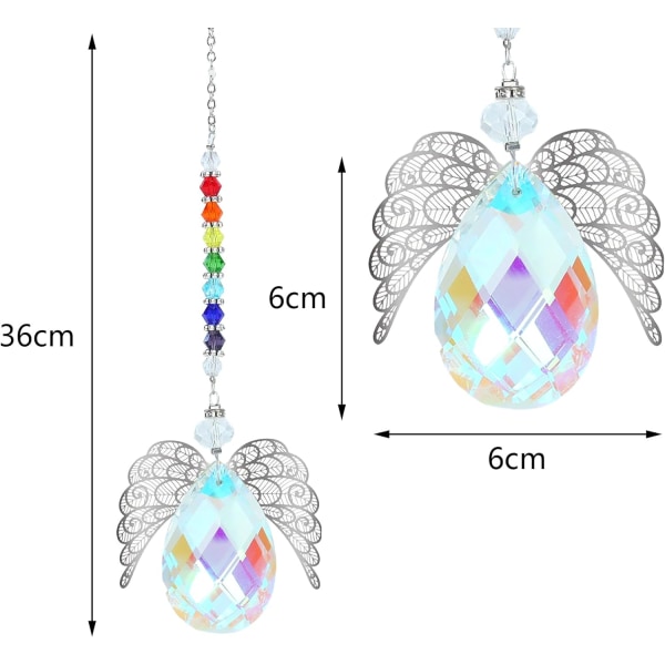 Sateenkaarikristallienkelin siipien valonkerääjä - Chakra-koriste, enkelin siipikoriste, ikkunan riippuvalonkerääjä, kristallivalonkerääjä