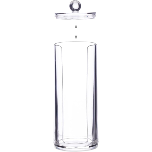 Bomullsrondelldispenser med lokk, plast, sminke, oppbevaring baderom og toalettbord, 20 x 7 cm, transparent, polystyren