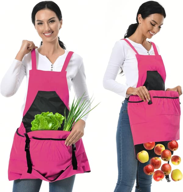 Hageforkle med hurtigutløserlommer for høsting, med lommer, vanntett forkle rose pink