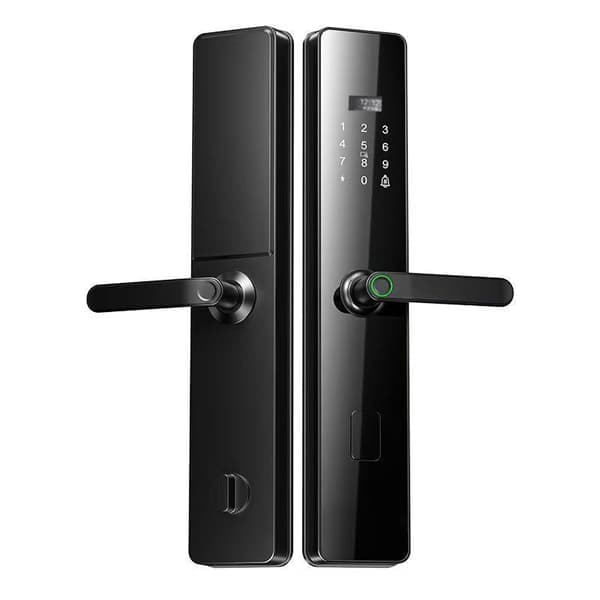 Smart Lock Fjärråtkomst och Övervakning Utrustat Fingeravtrycksdörrlås, Biometriskt Dörrlås med Flera Upplåsningsmetoder, USB Nödström