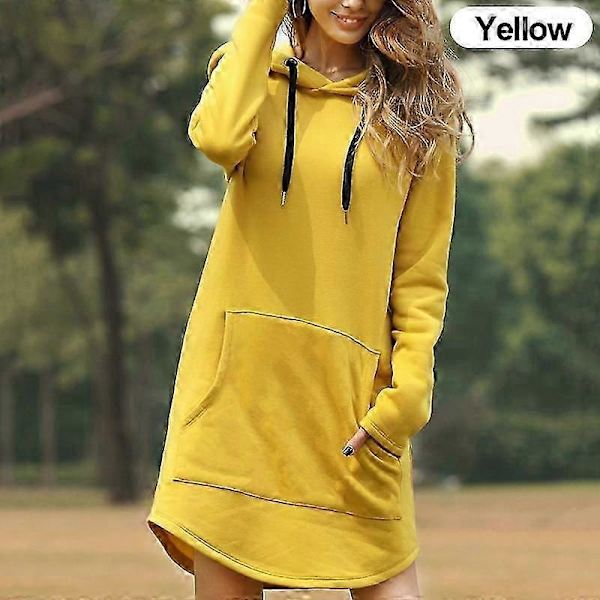 Lang hættetrøje kjole til kvinder Plus Size Langærmet Hættetrøje Sweatshirt Dame Casual Pullover yellow XL