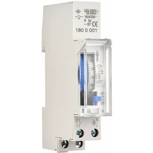 24-timmars mekanisk timer 15-minuters minimumtimer Skena montering Inbyggt batteri, SUL180a AC220-240V Grå