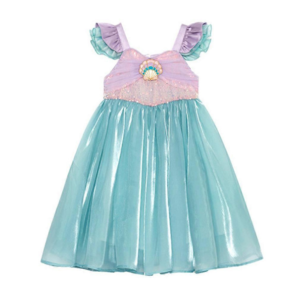 2023 Sommarklänning för flickor, sjöjungfruklänning, kortärmad prinsessklänning Blue 130cm