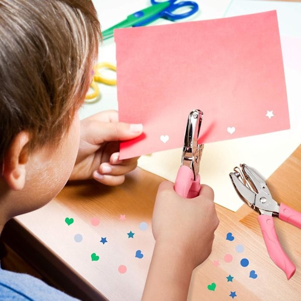 3-delad metallisk hålslagare med mjukt grepp och 0,25\" runda, 0,2\" hjärtformade hål för pyssel, etiketter, kläder, biljetter och scrapbooking