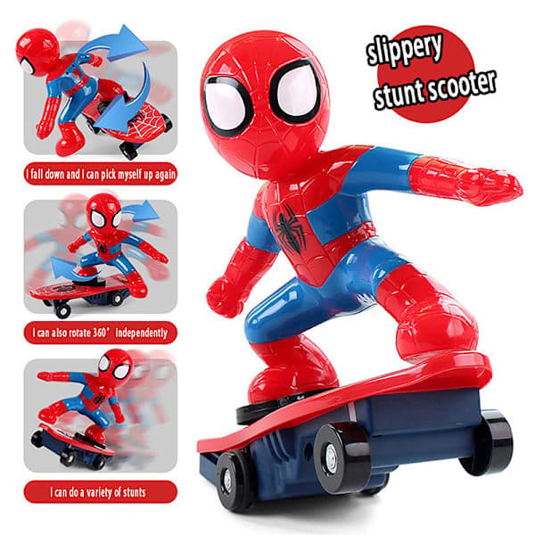 Nye Leker Spiderman Automatisk Flipp Rotasjon Skateboard Elektrisk Rød One Size