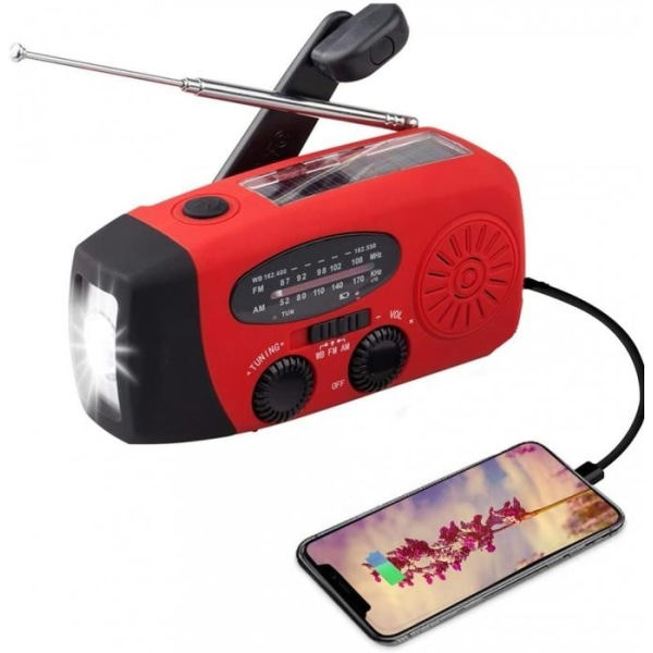 1:a vevradio + 1:a gratis nödfilt Powerbank 2000mAh, solceller, svart