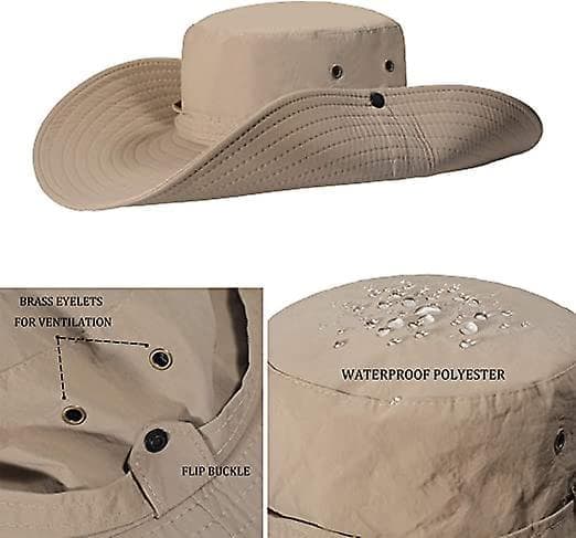 Booniehatt for menn med bred brem Vanntett solhatt Utendørs solbeskyttelse Fiskerhatt (khaki)