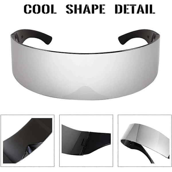 80-tals Futuristisk Visir Cyber Solglasögon Män Kvinnor Futuristisk Punk Stil Cosplay B2740 Silver 6.1 x 2.76 x 0.59 inches