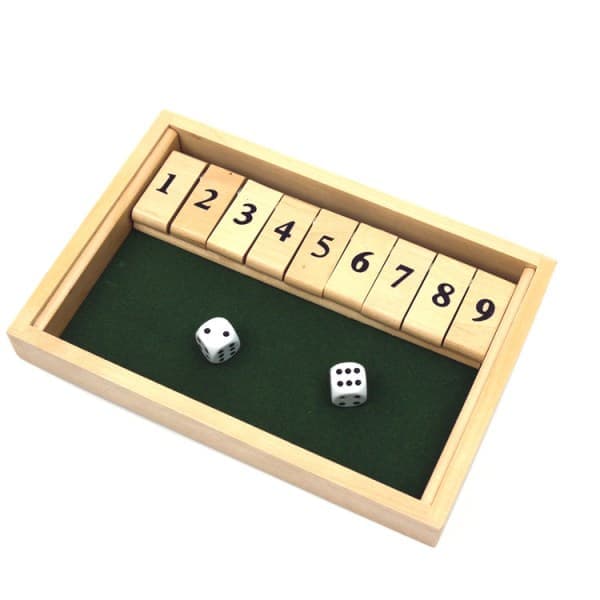 Shut The Box 9-talls terningbrettspill i tre med 2 terninger i tre