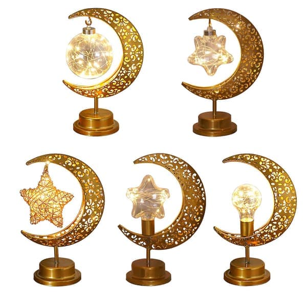 Rund balllampe for Ramadan-festivaldekorasjon med 3x5 batterier inkludert