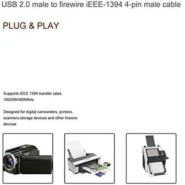 USB-kaapeli (uros Firewire IEEE1394a -urokseen, 4-nastainen, laitteille