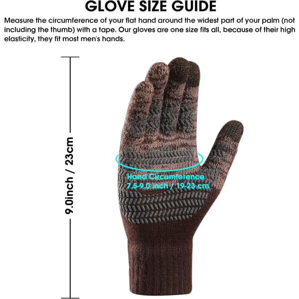 Pekskärmshandskar herr Anti-halk thermal handskar Stickade herrhandskar med silikonpartiklar förtjockade elastiska vindtäta