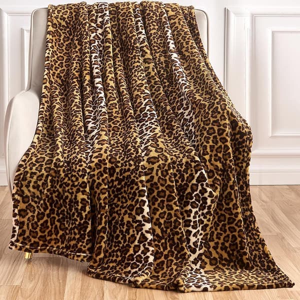 Leopardmønstret teppe, egnet for senger og sofaer, mykt og luftig, perfekt for reise (127 cm x 152 cm)