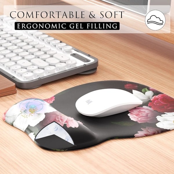 Ergonomisk musmatta med handledsstöd i memory foam, bekväm datormusmatta för bärbar dator, smärtlindrande handledsstöd röd blomma Red Flower