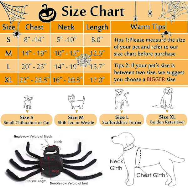 Halloween Edderkopp Hundekostyme for Hunder og Katter L