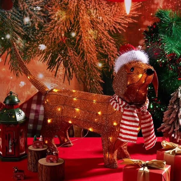 Gravhund julelys, skinnende gravhund julepynt, juledekorationer til højtiden