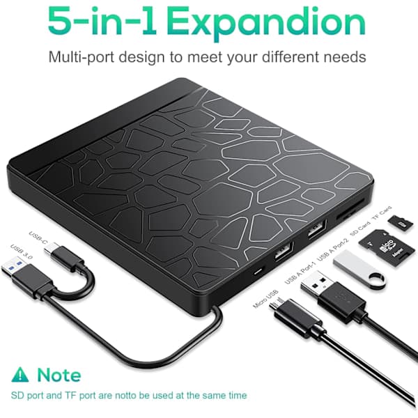USB-C & USB 3.0 Ekstern CD/DVD Drev RW Brænder til Windows 11/10 Laptops[YDE]