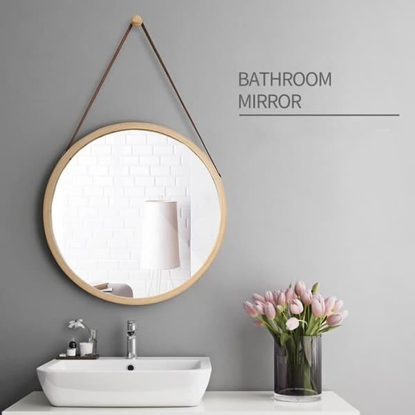 Rund väggspegel i bambu, hängande spegel, rund badrumsspegel, väggdekoration, väggdekoration för vardagsrum, design, 38 cm