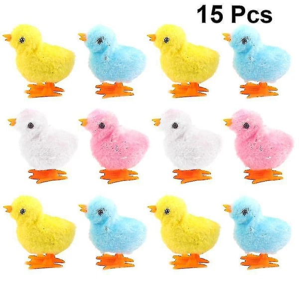 15 stk plysjhoppende kyllingleker (tilfeldig farge)