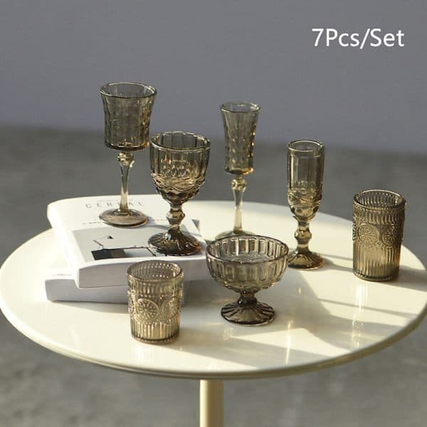 7 st 1:6 Dockskåp Miniatyr Vattenkopp Vinglas Champagne Gla Grå One Size Gray
