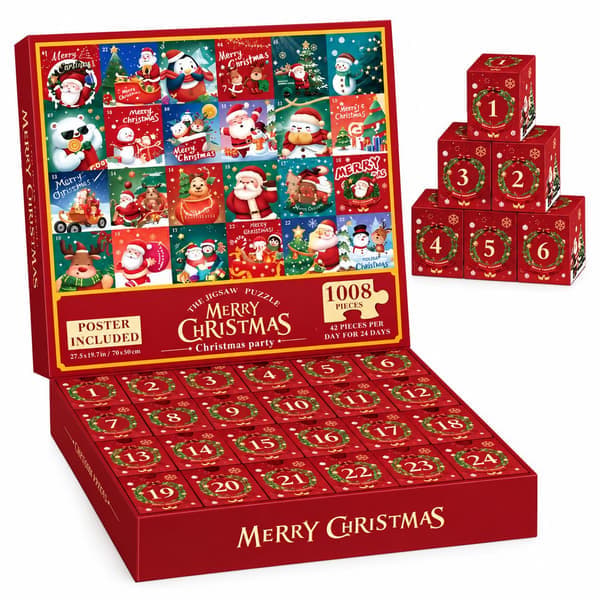 Adventskalender - Puslespill 1008 brikker - Julekalender 2026 flerfarget