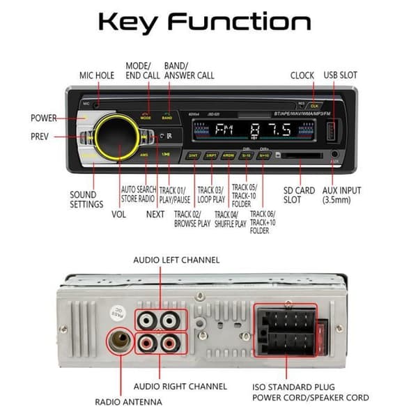 QINGQUE Bluetooth-bilradio - jsd-520 - Dubbel anslutning - 60W - Fjärrkontroll ingår