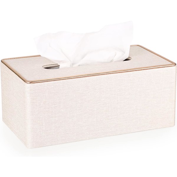 Household Rectangular Linen Tissue Box with Decorative Gold Line - Tissue Paper Holder Tissue Cover Holder Tissue Storage