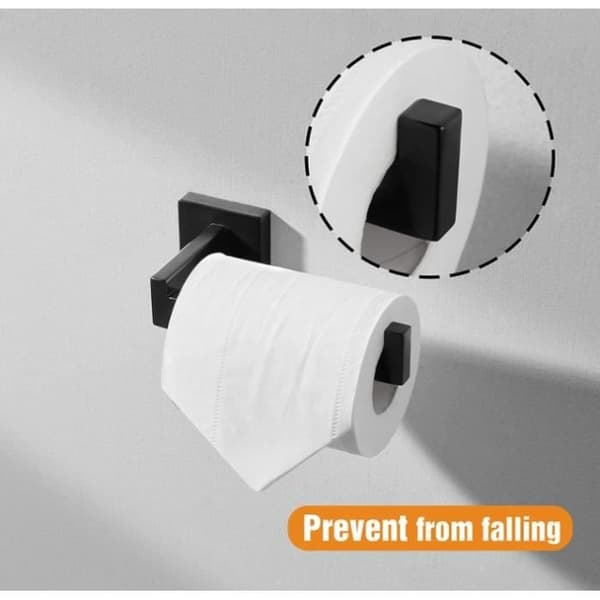 Toiletpapirholder - Rustfrit stål - Sort - 9,5x5,5x17 cm - Korrosionsbestandig - Holdbar
