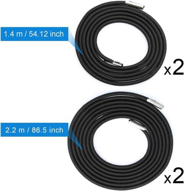 4 stk. – udskiftningssnore 1,4 m og 2,2 m reb til liggestol til elastisk tilbehør til liggestole til solstole og have sort_yu