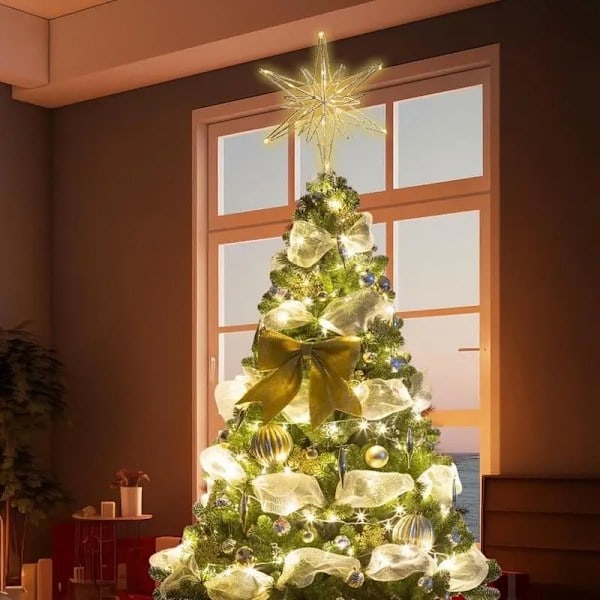 12,6 tum Kreativa LED-lampor Glitter Julgransdekoration Julgransstjärna Julgransbelysning Festtillbehör