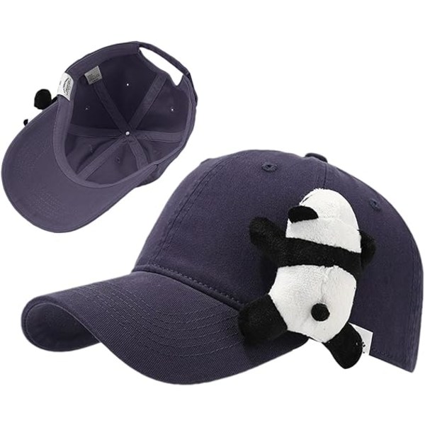 Tegneserie Baseball Cap, Panda Hat, Dame Baseball Cap Tegneserie Panda - Dame Hatte, Sød Justerbar Baseball, Blå Navy