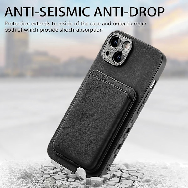 Retro Läder Kortficka Magnetiskt Mobilskal för iPhone 14 Black