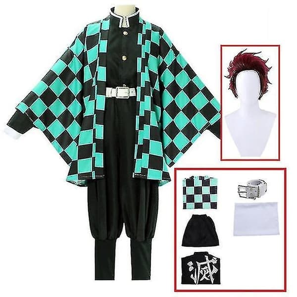 Demon Slayer Tanjirou Kamado Cosplay Kostume Kimono Sæt - 6 dele Anime Uniform til Voksne & Børn[JUN] 6-delt sæt-FA- 6-delt sæt 6 piece set 110