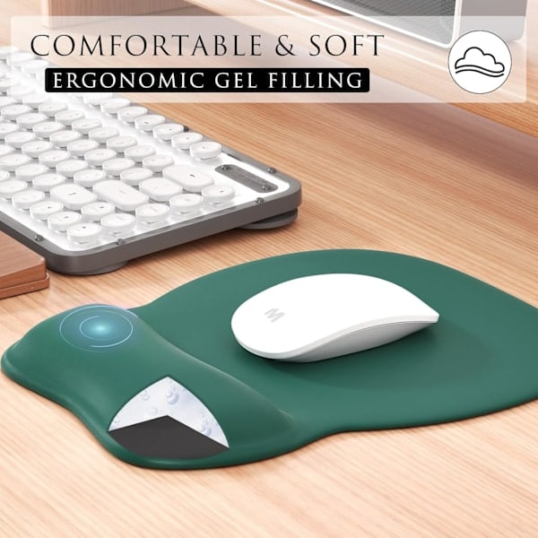 Ergonomisk musemåtte med håndledsstøtte i memoryskum, komfortabel computermusemåtte til bærbar computer, smertelindrende håndledsstøtte ren grøn Pure Green