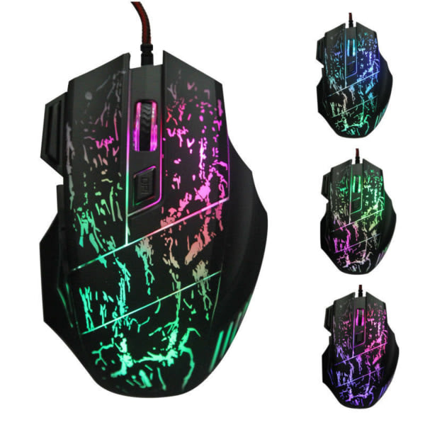 RGB gaming mus / computermus med 7 knapper i flere farver