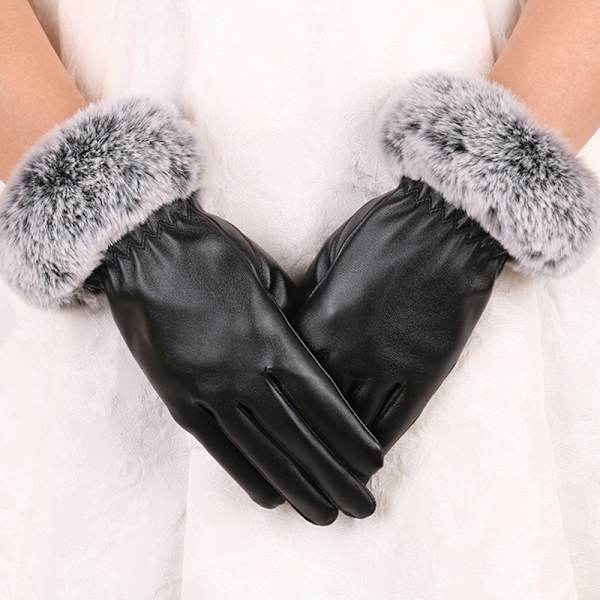 Varme vinterhandsker til kvinder, sorte PU handsker, efterår og vinter One Size