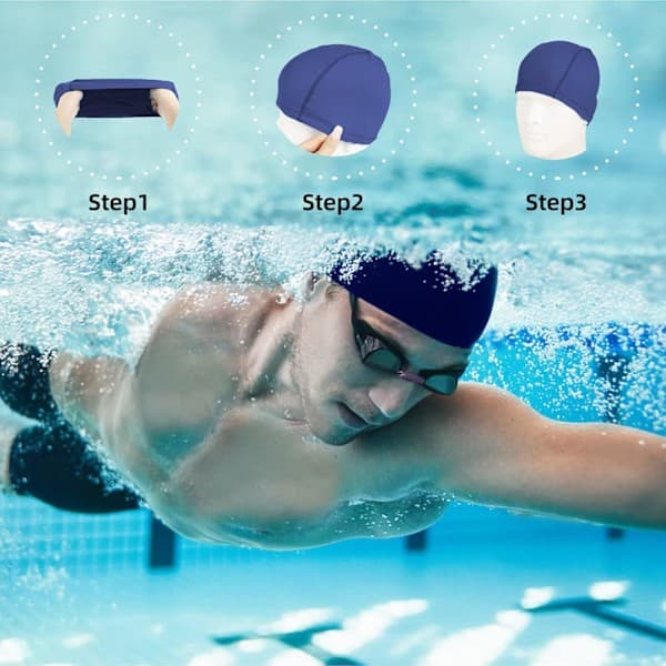 2 stk elastiske badehetter Komfortable sklisikre badehetter i stoff Lette badehetter for kvinner, menn og barn for svømming, marineblå Navy Blue