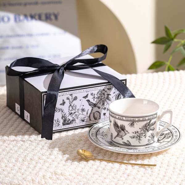 Fransk stil solros keramisk kaffekopp och fatset – elegant eftermiddagste-muggpresent för kvinnor 200 ml A 200 ml