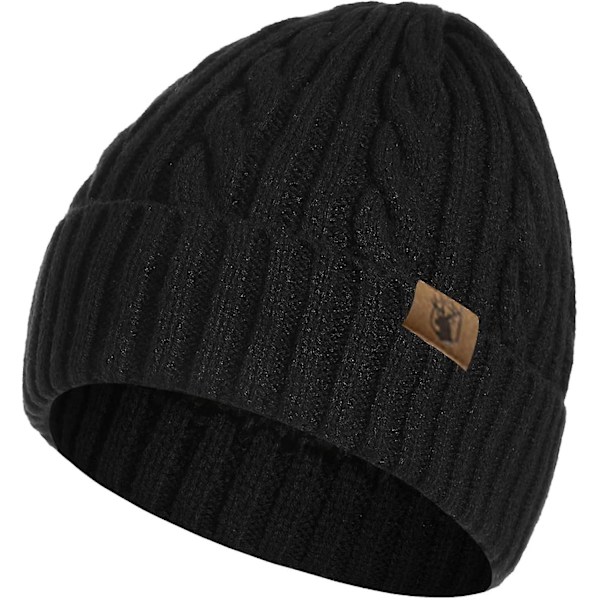 Hætte, Halsklæde og Handsker Sæt til Kvinder & Mænd 3 i 1 Vinter Beanie Hat Halsvarmer Touch Screen Handsker Strik Sæt,hw Black