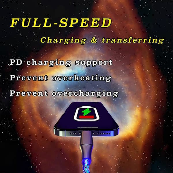 LED Flowing Hurtig Opladerkabel til Laptop og Mobiltelefon